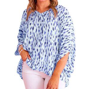 Sky Blue Printed 3/4 Dolman Sleeve Plus Size Blouse 4X (5858)